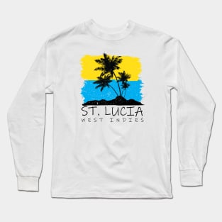 St Lucia National Colors with Palm Silhouette Long Sleeve T-Shirt